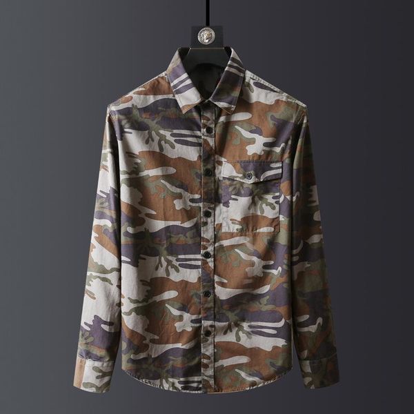 men's casual shirts men clothing 2021 autumn male youth plus size camouflage print long-sleeved shirt camisas para hombre, White;black